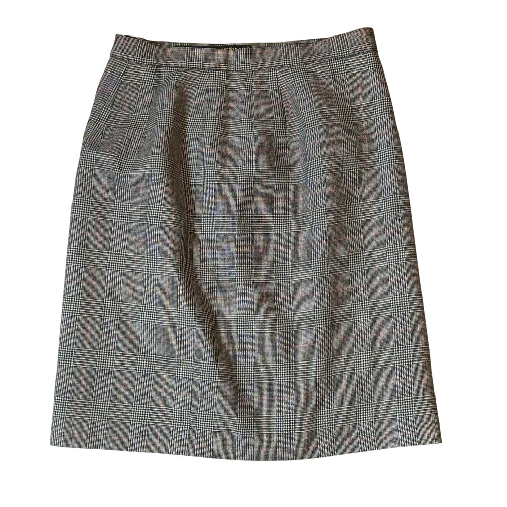 Giorgio Sant Angelo Plaid Wool Skirt Size 12 Knee Length Side Slit